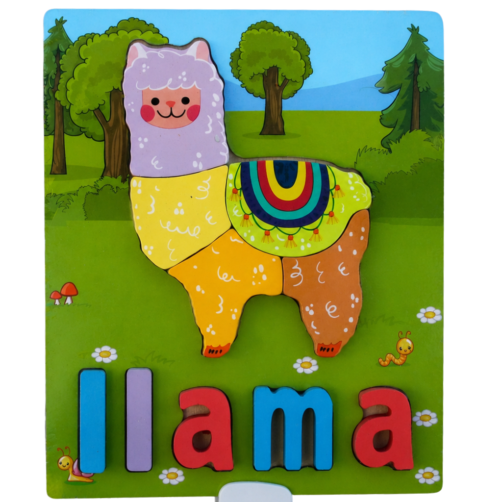Rompecabezas Montessori de Madera: Encastre de Nombre y Formas de Llama