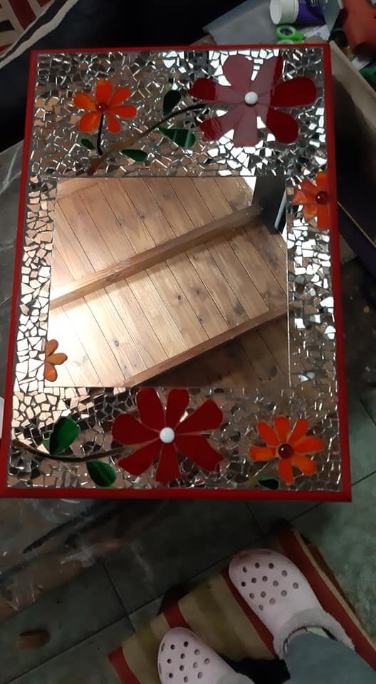 Espejo mosaico Flores rojas · 80 × 60 - 2