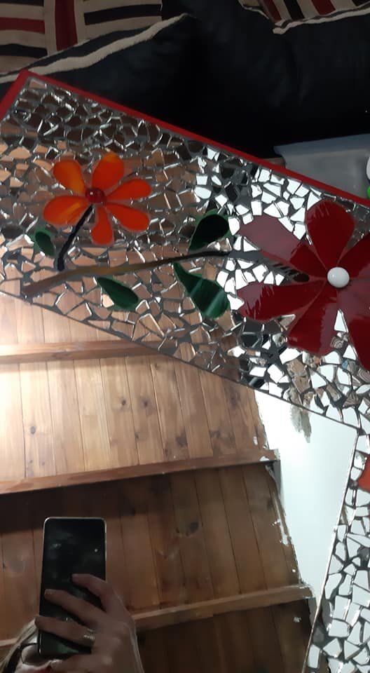 Espejo mosaico Flores rojas · 80 × 60 - 4