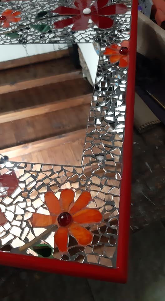 Espejo mosaico Flores rojas · 80 × 60 - 5